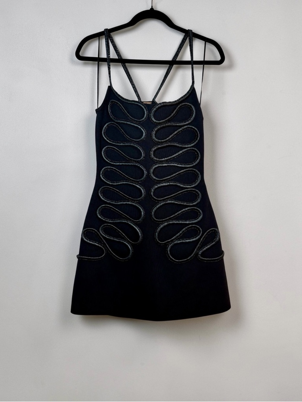 Cult Gaia Aimee Embroidered Knit Mini Dress Black Size M Sculptural Rope